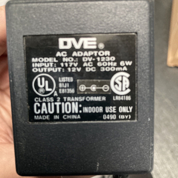 DVE AC/DC Adapter Charger DV-1230 Input 117v Charger Power 12v Output 300ma 6w - Picture 2 of 6